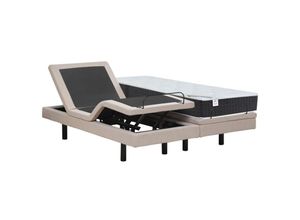 3666471149036 - Dekoratives Bett mit elektrischer Relaxfunktion + Taschenfederkern- & Memory-Schaum-Matratze - 2 x 80 x 200 cm - Stoff - Beige - rizali von dreamea