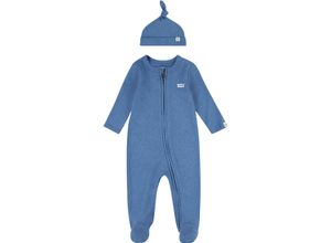 3666643075163 - Neugeborenen-Geschenkset LEVIS KIDS LVN FOOTED COVERALL & HAT SET Gr 1 (56) blau (atlantic htr) Baby KOB Set-Artikel UNISEX