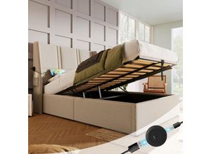 3681277628240 - Polsterbett Stauraumbett USB Typ-C Ladeanschlüsse Seitentasche Hydraulisch Einzelbett 90x200cm Lattenrost aus Holz Bett mit Lattenrost aus 3681277628240 - Polsterbett Stauraumbett USB Typ-C Ladeanschlüsse Seitentasche Hydraulisch Einzelbett 90x200cm Lattenrost aus Holz Bett mit Lattenrost aus