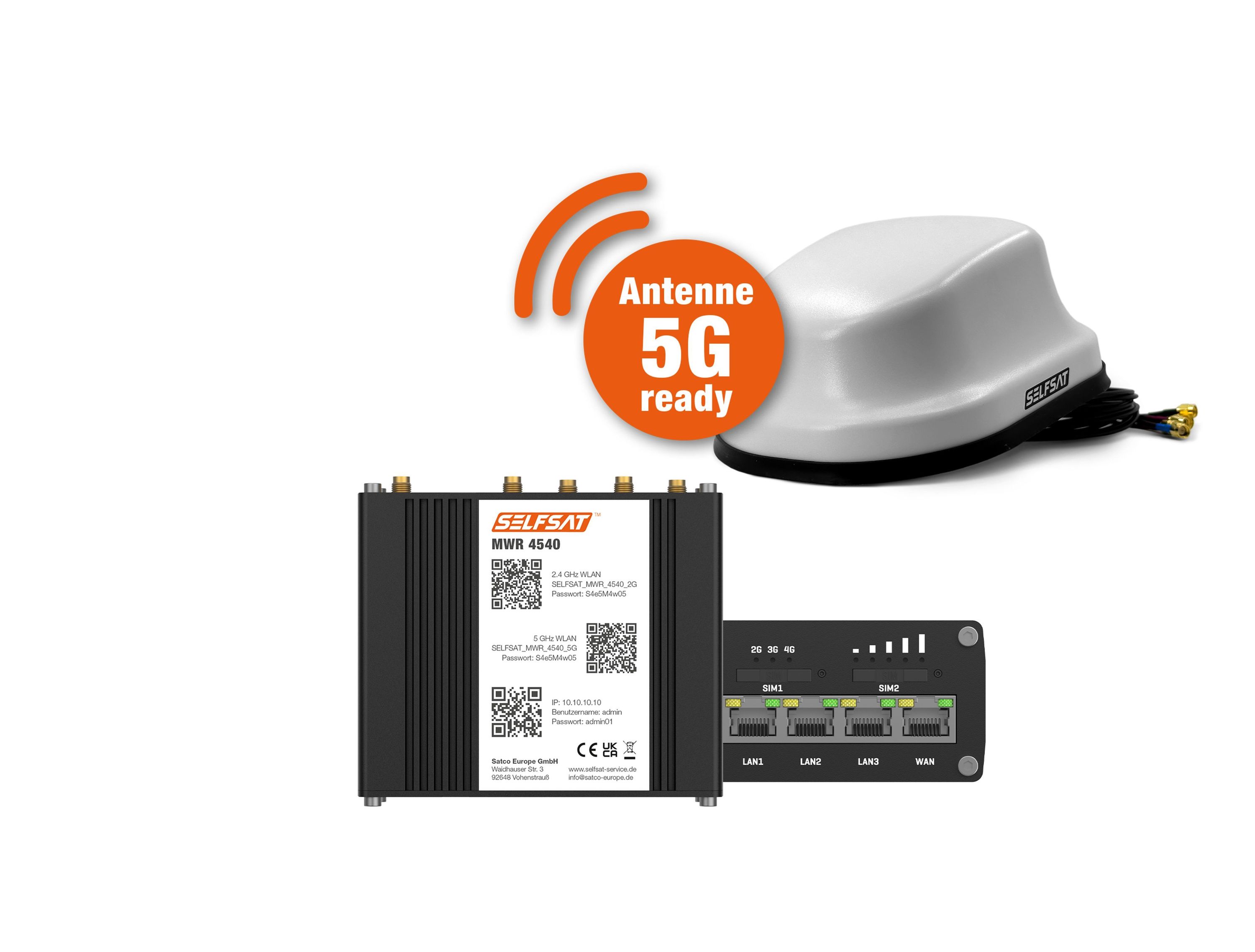 3700433897624 - SELFSAT MWR 4540 4G Cat 6 WLAN Router bis 300 Mbps inkl SELFSAT 5G Antenne weiß