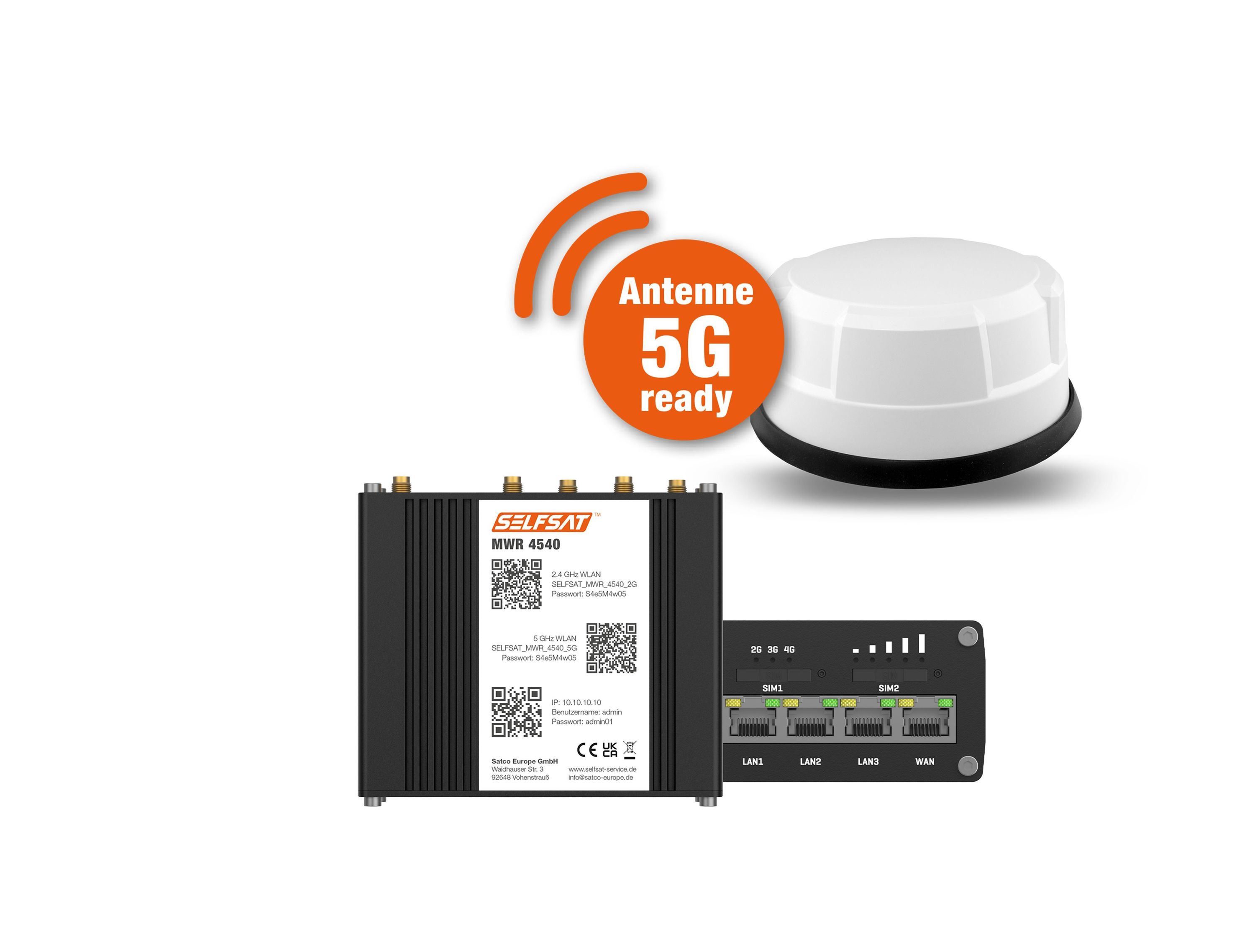 3700433897679 - SELFSAT MWR 4540 4G Cat 6 WLAN Router bis 300 Mbps inkl Panorama Antenne weiß