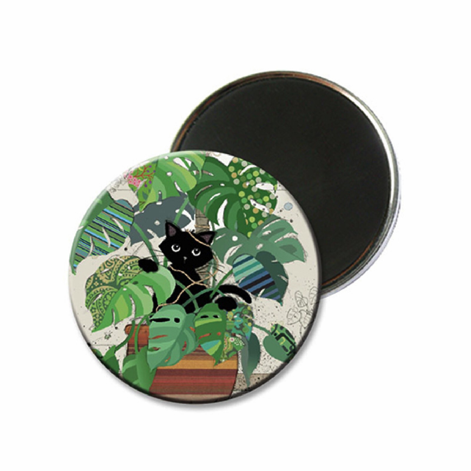3700572784069 - Runder Magnet Kätzchen Monstera Bug Art