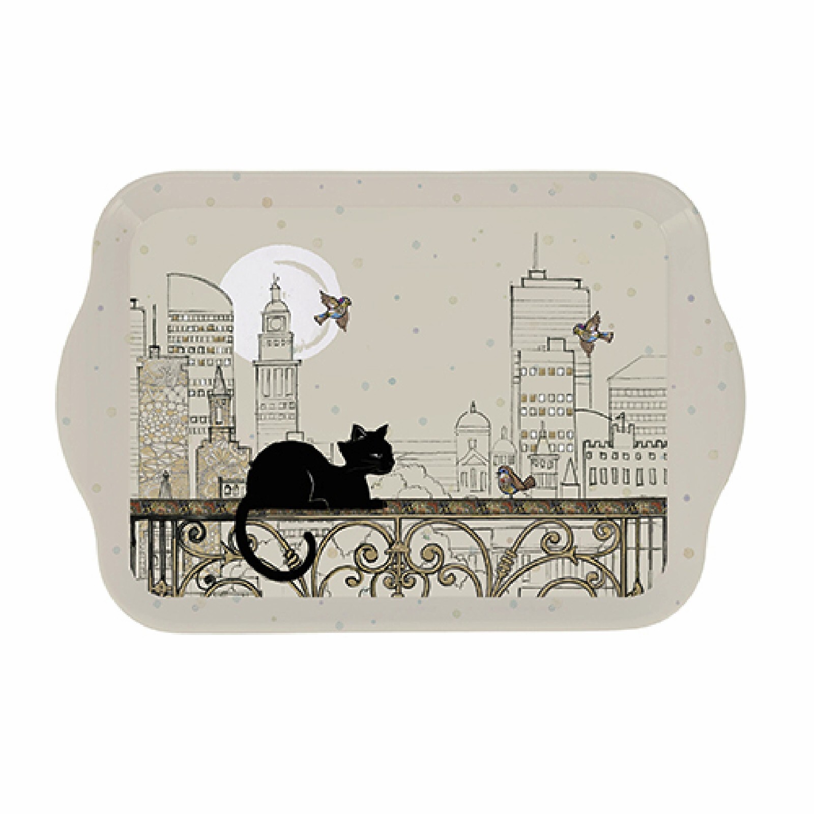 3700572784656 - Melamin-Tablett Katze Vogel Skyline Bug Art PM