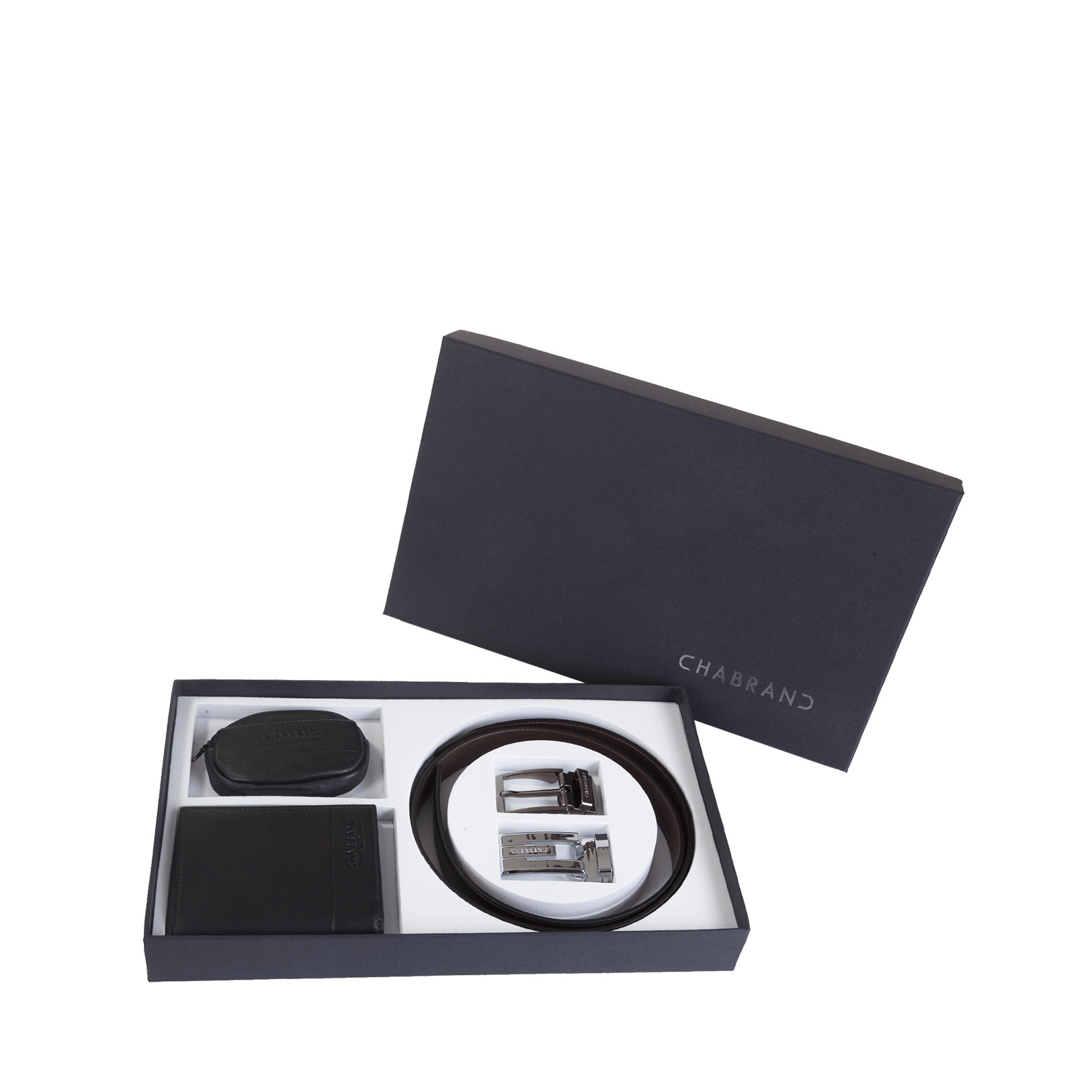 3700646012296 - Gürtelset mit gebürsteten Stahl Schnallen und Geldbörse Chabrand