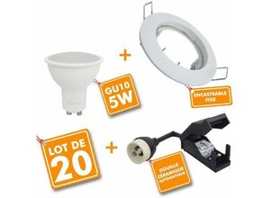 3700710810056 - Eclairage Design - Satz von 20 weißen Full Fixed Downlight mit GU10 led 5W eq 40W Température de Couleur Blanc Chaud 3000K