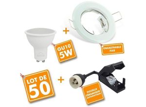 3700710818977 - 50er Set led Einbaustrahler Weiß Fest mit GU10 5W Glühbirne Température de Couleur Blanc chaud 2700K