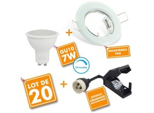 3700710819059 - Eclairage Design - Set mit 20 Spot led Einbauleuchten weiß mit Leuchtmittel GU10 7W dimmbar Température de Couleur Blanc neutre 4000K