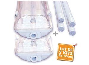 3700710827917 - Eclairage Design - Set mit 2 Boxen 150 cm + 4 Röhren 150 cm (Regler für Garage Keller etc) Température de Couleur Blanc neutre 4000K