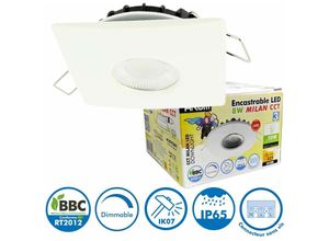 3700710832881 - Arum Lighting - 8W led Downlight milan cct IP65 IK07 Weißer quadratischer Rahmen mit dimmbarem Transformator