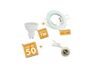 3700710834465 - 50 Kompletter weißer LED-Einbaustrahler Fest montiert mit GU10 7W Eq 60W Glühbirne Température de Couleur Blanc neutre 4000K