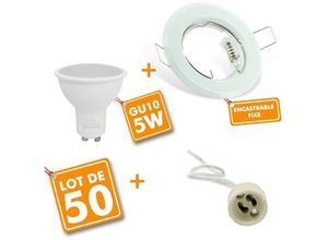 3700710834502 - Arum Lighting - 50 Spot led encastrable complet blanc Fixe avec Ampoule GU10 5W Eq 50W Température de Couleur Blanc Froid 6000K 3700710834502 - Arum Lighting - 50 Spot led encastrable complet blanc Fixe avec Ampoule GU10 5W Eq 50W Température de Couleur Blanc Froid 6000K