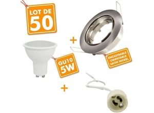 3700710835882 - Arum Lighting - 50 Spot led encastrable complet acier brossé Orientable avec Ampoule GU10 5W Eq 50W Température de Couleur Blanc Froid 6000K