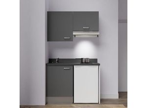 3700842528010 - Kitchenette K01L - 120 cm - emplacements frigo top et hotte-Gris-Nero-évier à gauche