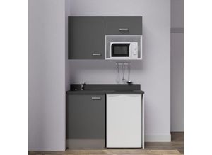 3700842528379 - Kitchenette K07L - 120 cm - emplacements frigo top et micro-ondes-Gris-Nero-évier à gauche