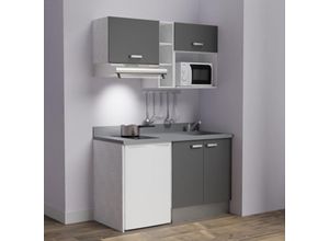 3700842528720 - Kitchenette K13L - 140 cm - emplacements frigo hotte et micro-ondes-Gris-Cromo-évier à droite