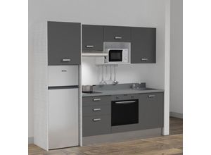 3700842529444 - Kitchenette K37L - 240 cm - emplacements four micro-ondes hotte et frigo-Gris-Cromo-évier à droite