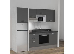 3700842529468 - Kitchenette K37L - 240 cm - emplacements four micro-ondes hotte et frigo-Gris-Nero-évier à droite