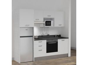 3700842529529 - Kitchenette K37L - 240 cm - emplacements four micro-ondes hotte et frigo-Blanc-Nero-évier à droite