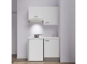 3700842529772 - Kochnische K01L-PT – 120 cm mit Arbeitsplatte und Spüle Kühlschrank und Dunstabzugshaube White Facade White Plan White Sink