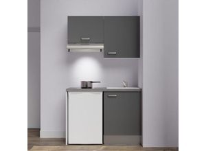 3700842529833 - Kitchenette K01L-PT - 120 cm avec plan de travail et évier emplacements frigo et hotte Façade Gris Plan Gris Evier Blanc