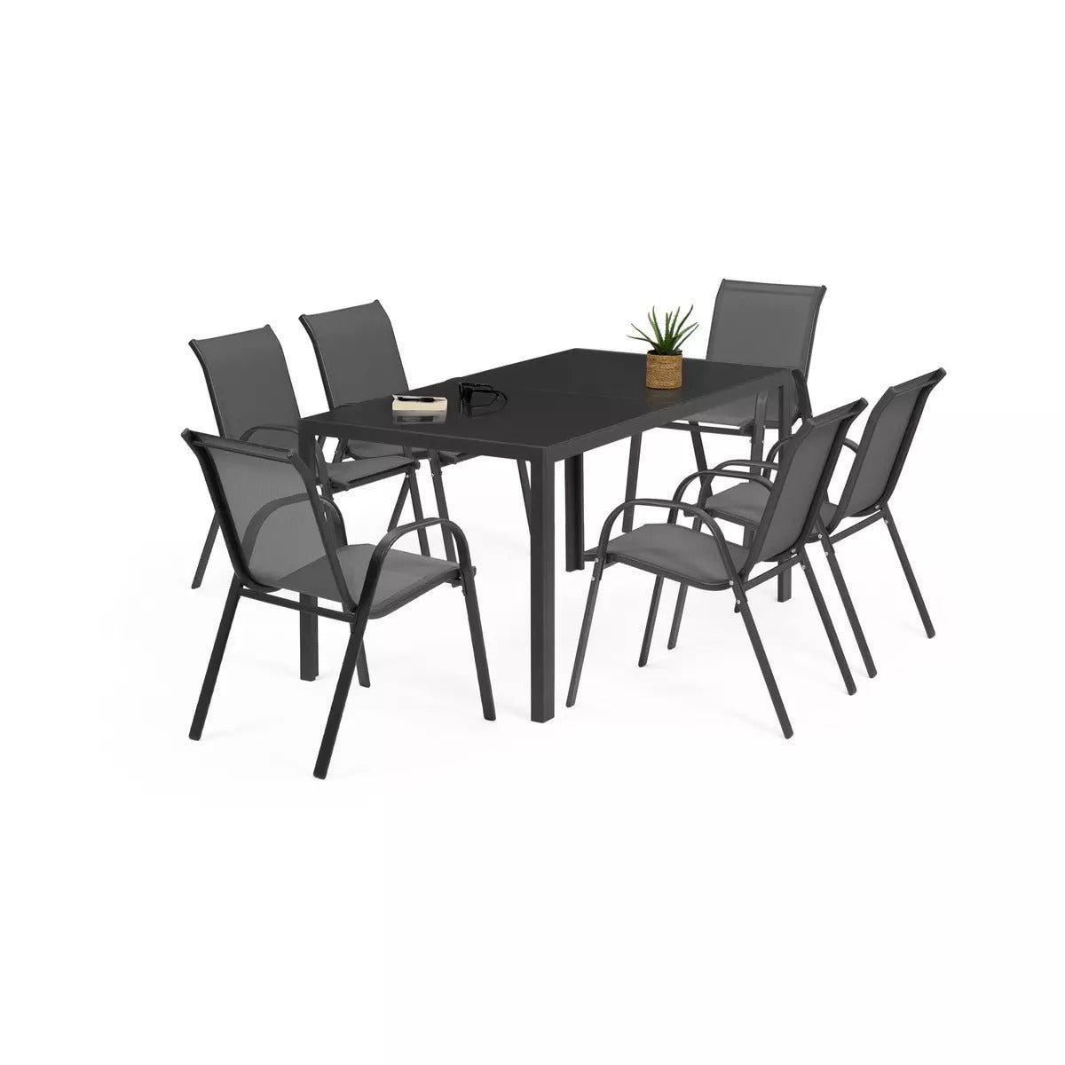 3700901714453 - Gartenmöbel-Set mit Tisch und 6 Stühlen - Stahl und Grau 150x80x73cm