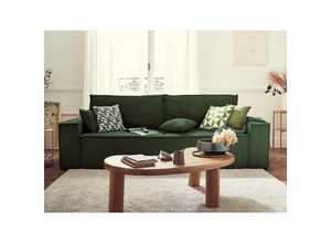 3701061724764 - Bestmobilier - Dellia – 3-sitzer sofa mit schlaffunktion – mit bettkasten – aus cord – zeitgenössischer stil - grün - Grün