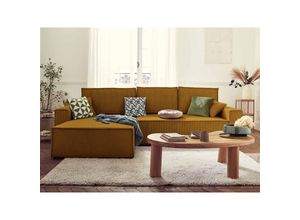 3701061726638 - Bestmobilier - Dellia – ecksofa beidseitig montierbar mit schlaffunktion – mit bettkasten – aus cord – 4-sitzer - gelb - Gelb