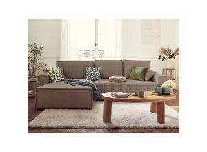 3701061726645 - Bestmobilier - Dellia – ecksofa beidseitig montierbar mit schlaffunktion – mit bettkasten – aus cord – 4-sitzer - taupe - Taupe