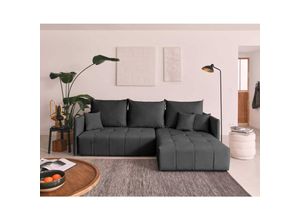 3701061727543 - Bestmobilier - Petra – ecksofa beidseitig montierbar – mit schlaffunktion und bettkasten – 4-sitzer – aus samt - dunkelgrau