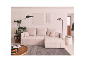 3701061727567 - Bestmobilier - Petra – ecksofa beidseitig montierbar – mit schlaffunktion und bettkasten – 4-sitzer – aus samt - beige