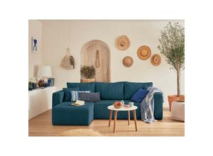 3701061730789 - Bestmobilier - Topaze – ecksofa beidseitig montierbar– 4-sitzer– schlaffunktion mit bettkasten – aus cord - schieferblau - Schieferblau