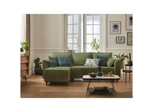 3701061731748 - Bestmobilier - Saphir– 4-sitzer ecksofa beidseitig montierbar – mit schlaffunktion – mit bettkasten – aus stoff - salbeigrün