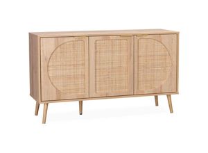 3760216530506 - Alices Garden - sweeek - Skandinavisches Sideboard mit Holzdekor und abgerundetem Rohrgeflecht 1 Tür 80cm - Natur