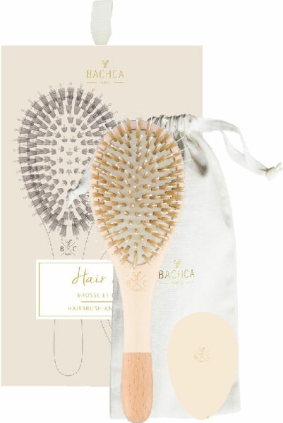 3760255900452 - Hair Kit Nude - Brush Boar And Nylon + Wooden Mirror + Cotton Pouch