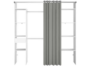 3760313247161 - Concept-usine - Kleiderschrank mit Vorhang 2 Garderoben 6 Fächern 1 Schublade elysee - Weiß