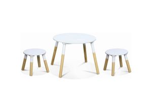 3760326991518 - Alices Garden - Runder Tisch + zwei Hocker für Kinder tobias - Massivholz in Kiefer natur weiß - Ø55 x H43 cm - Weiß