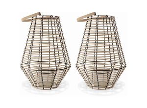 3760326991679 - Alices Garden - 2er-Set Rattan Laternen Kerzenhalter Metallstruktur innen und außen Griff L31 x B31 x H41 cm - Braun