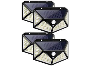 3760328106538 - Shop-story - 100 led Solar Outdoor Lampe  120° Wireless Wall Lighting with Motion Detector 4er Set