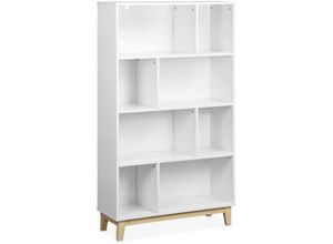 3760350651716 - Alices Garden - sweeek - Bücherregal in Holzoptik mit Holzbeinen 4 Regale und 8 Fächer