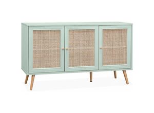 3760350655660 - Alices Garden - sweeek - Sideboard mit Rattangeflecht 120 x 39 x 70 cm - Seladon Grün