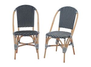 3760350659491 - Alices Garden - sweeek - 2er Set Bistrostühle aus Rattan und Polyrattan - Schwarz