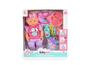 3800146223540 - Kinderpuppe 31 cm Rucksack und Zubehör Besteck Lätzchen Kleidung Stirnband lila 3800146223540 - Kinderpuppe 31 cm Rucksack und Zubehör Besteck Lätzchen Kleidung Stirnband lila