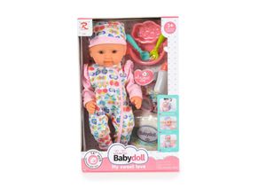 3800146223618 - Kinderpuppe 36 cm Mütze Pyjama Besteck Schüssel Löffel Gabel Fläschchen rosa