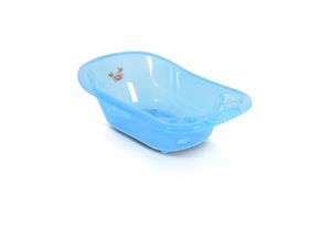 3800146270124 - Babybadewanne Omar 90 cm Transparent Wasserablauf Ablagefächer für Zubehör blau