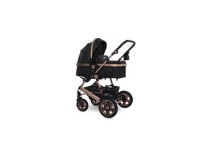 3800151972013 - Kinderwagen Lora faltbar Gummiräder Tragetasche Sportsitz Fußabdeckung schwarz gold