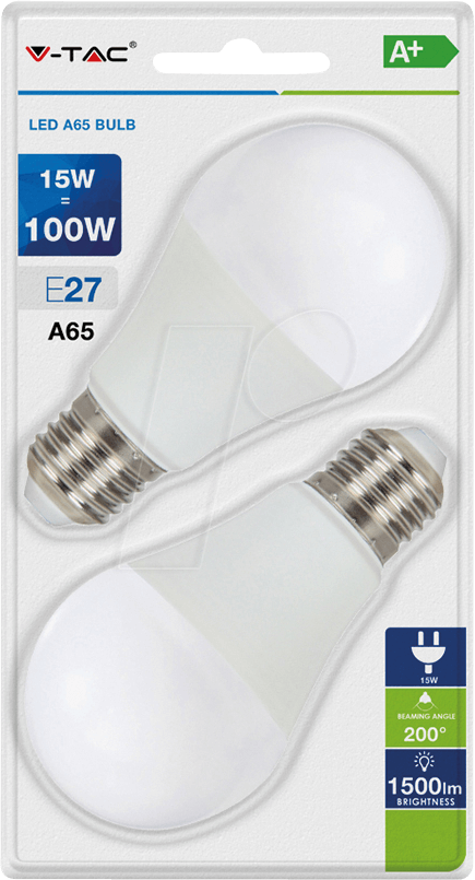 3800157623902 - Vtac - v-tac Lampadina led E27 15W 100LM W A65 2700K (Blister 2 Pezzi)