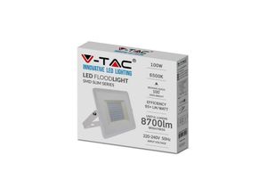 3800157625623 - Vtac - v-tac VT-40101 100W led super slim flutlicht E-series weiß IP65 kaltweiß 6500K - sku 5969 - Weiß