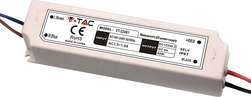 3800157628006 - VT-22061 60W led slim Netzteil 12V 5A wasserdicht IP67 kunststoff - SKU 3234 3800157628006 - VT-22061 60W led slim Netzteil 12V 5A wasserdicht IP67 kunststoff - SKU 3234