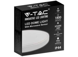 3800157685740 - Vtac - v-tac VT-8618S-W-RD 18W LED-Deckenleuchte integrierter Mikrowellen-Bewegungssensor IP44 rund weiß 360° 6500K - sku 7661 - Weiß