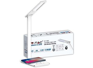 3800157686419 - V-tac - VT-7405 4W led Touch Farbwechsel 3in1 dimmbare Tischlampe mit kabelloser Ladestation weißes Gehäuse - sku 218601 - Weiß